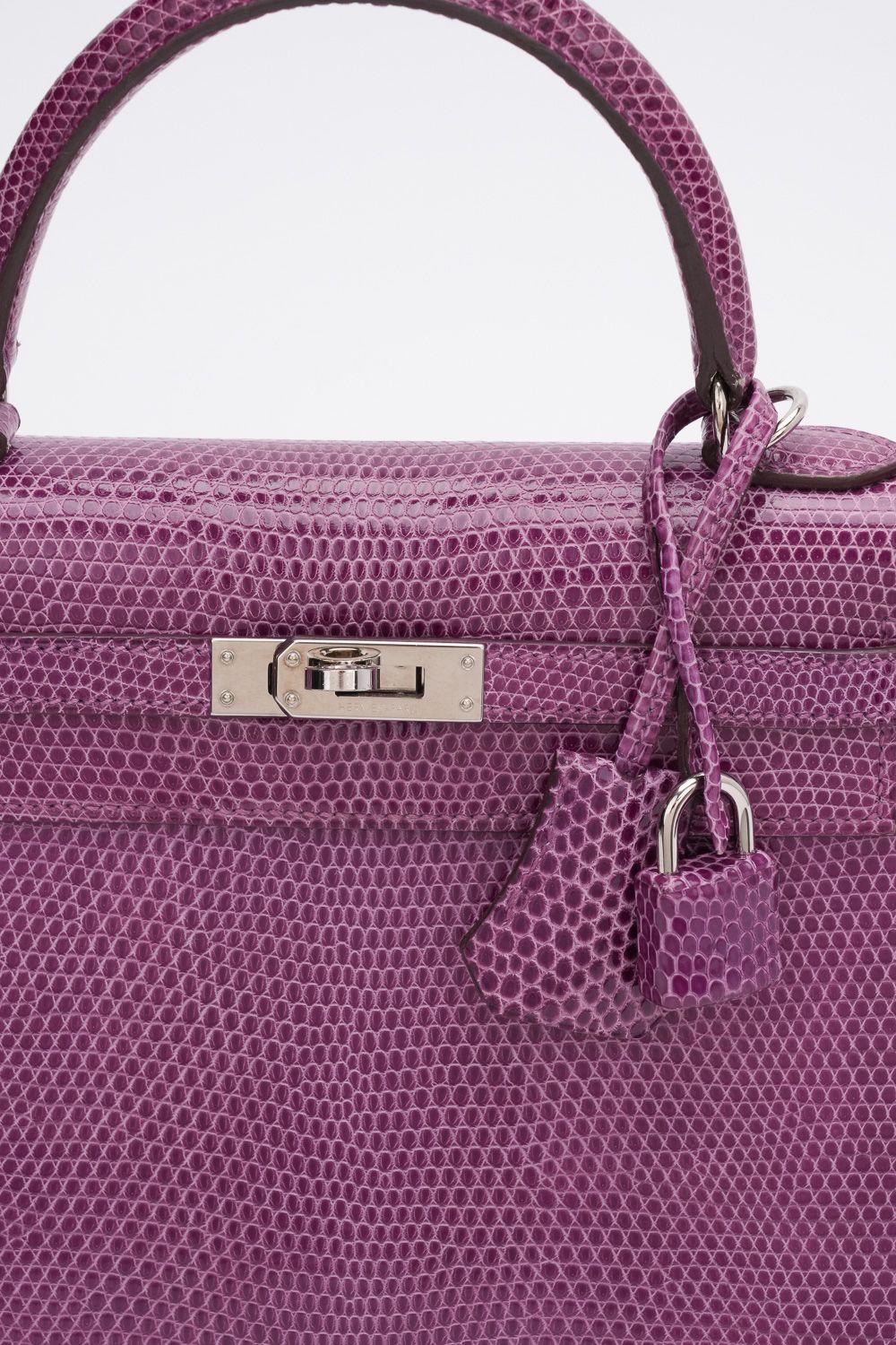 Women's Hermès Rare Kelly 25 Sellier Lizard Violet For Sale