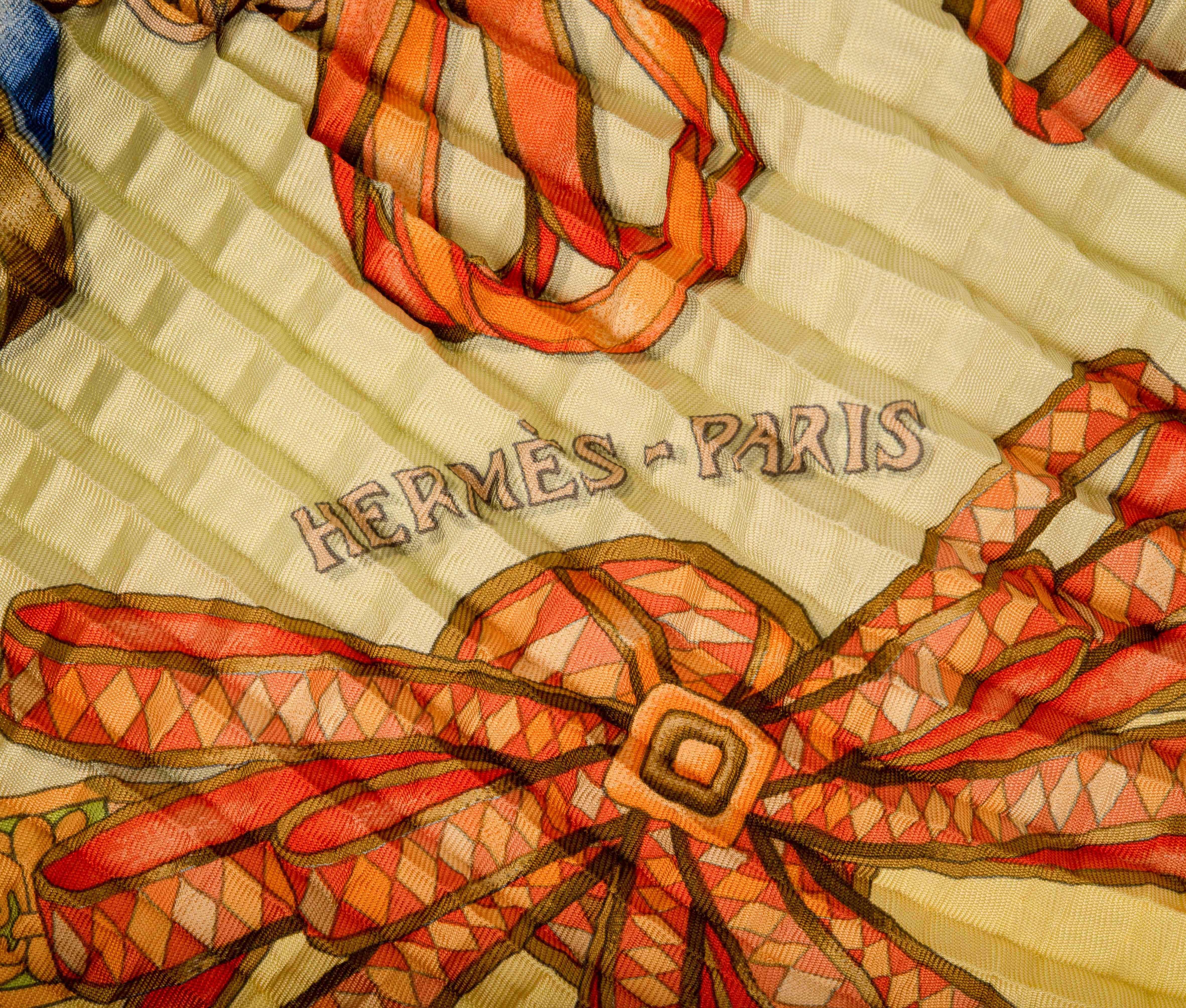 Hermes Rare Les Rubans Du Cheval Plisse Scarf Mint In Excellent Condition For Sale In Miami, FL