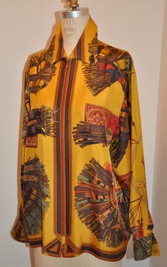 Hermes Rare "Limited Edition" "Cuirs Du Desert" Zippered Silk Jacquard Shirt