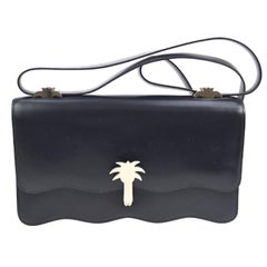 Hermes Rare Midnight Leather Silver Charm PALM Evening Shoulder Flap Bag