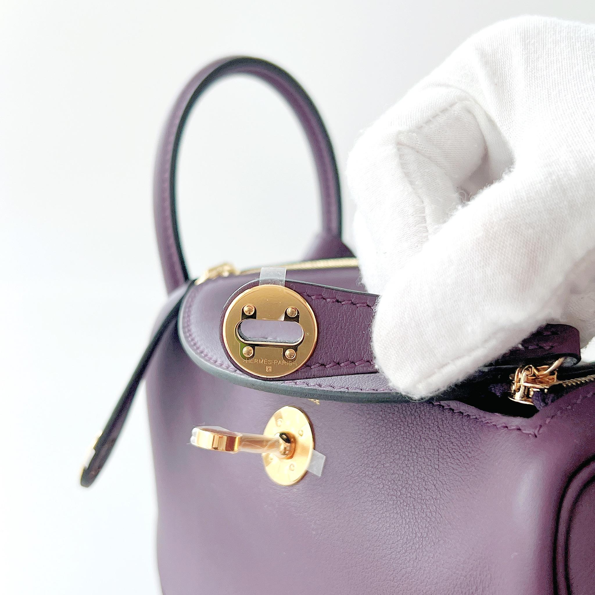 Women's or Men's Hermes Rare Mini Lindy In Cassis And Royal Bleu, With Gold Hardware