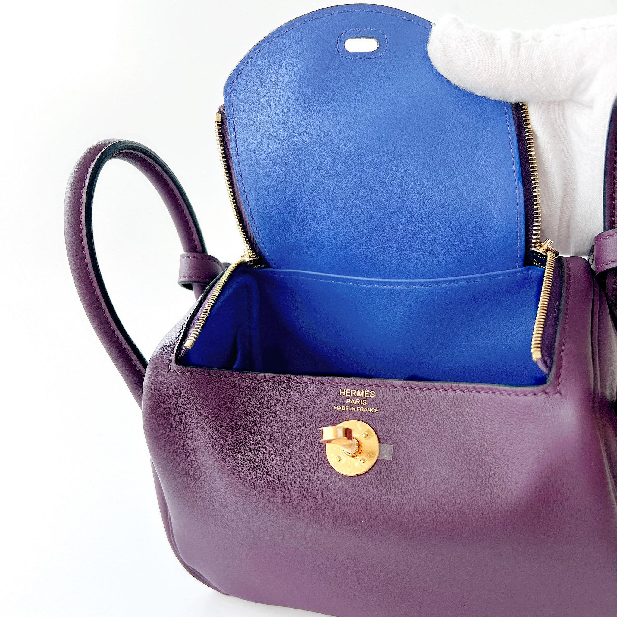 Hermes Rare Mini Lindy In Cassis And Royal Bleu, With Gold Hardware 2