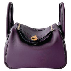 Hermes Rare Mini Lindy In Cassis And Royal Bleu, With Gold Hardware