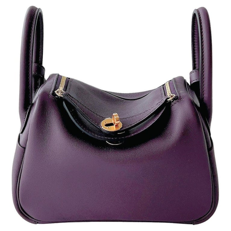 Hermes Rare Mini Lindy In Cassis And Royal Bleu, With Gold Hardware For  Sale at 1stDibs