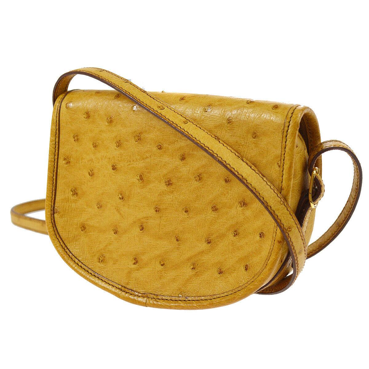 Women's Hermes Rare Mustard Ostrich Leather Gold Small Mini Shoulder Flap Bag