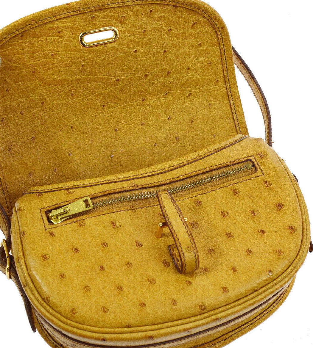 Hermes Rare Mustard Ostrich Leather Gold Small Mini Shoulder Flap Bag 3