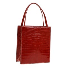 Hermes Rare Red Crocodile Leather Small Mini Evening Top Handle Satchel Tote Bag