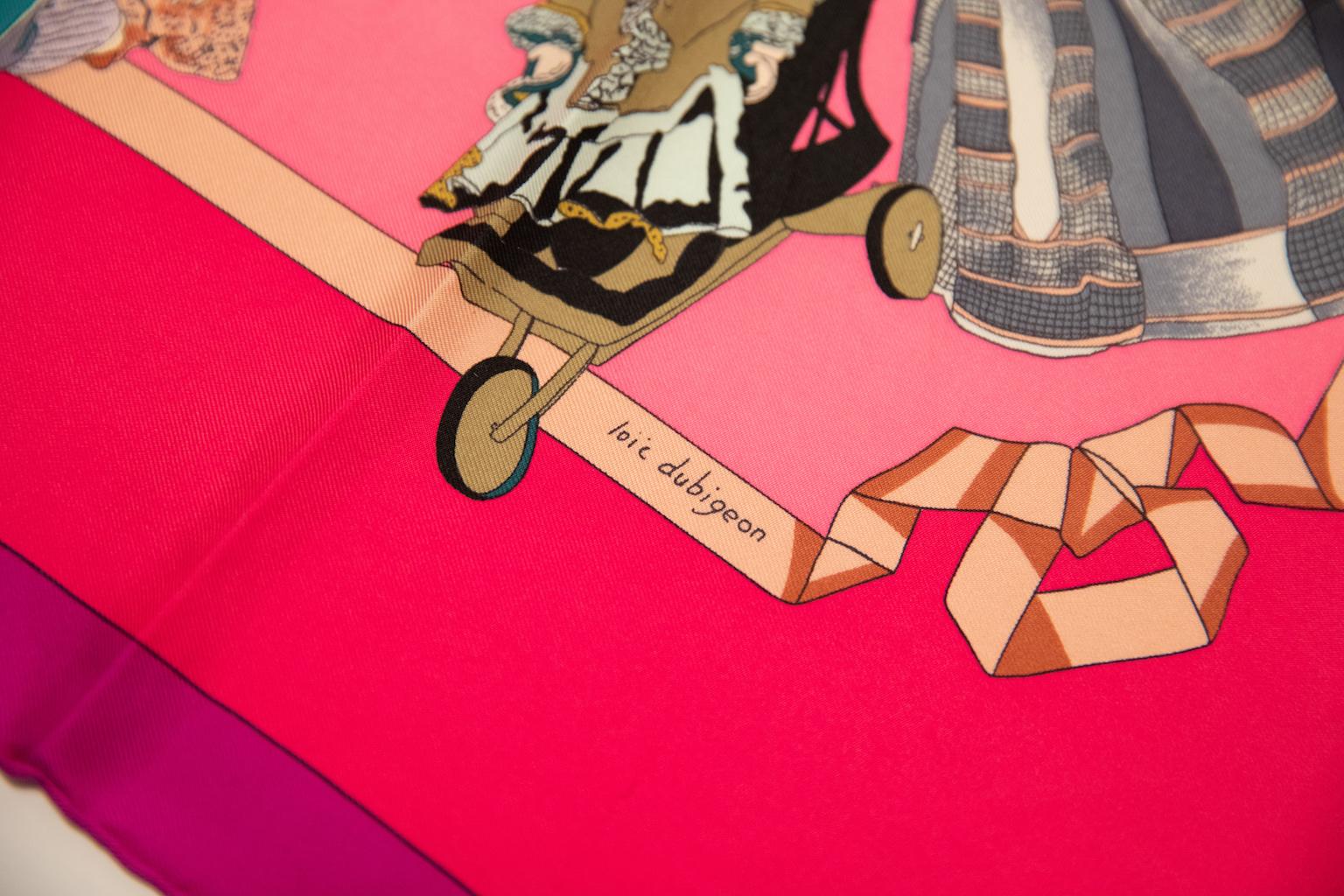 Hermes Rare Silk Hello Dolly Purple Pink Scarf In Excellent Condition For Sale In West Hollywood, CA