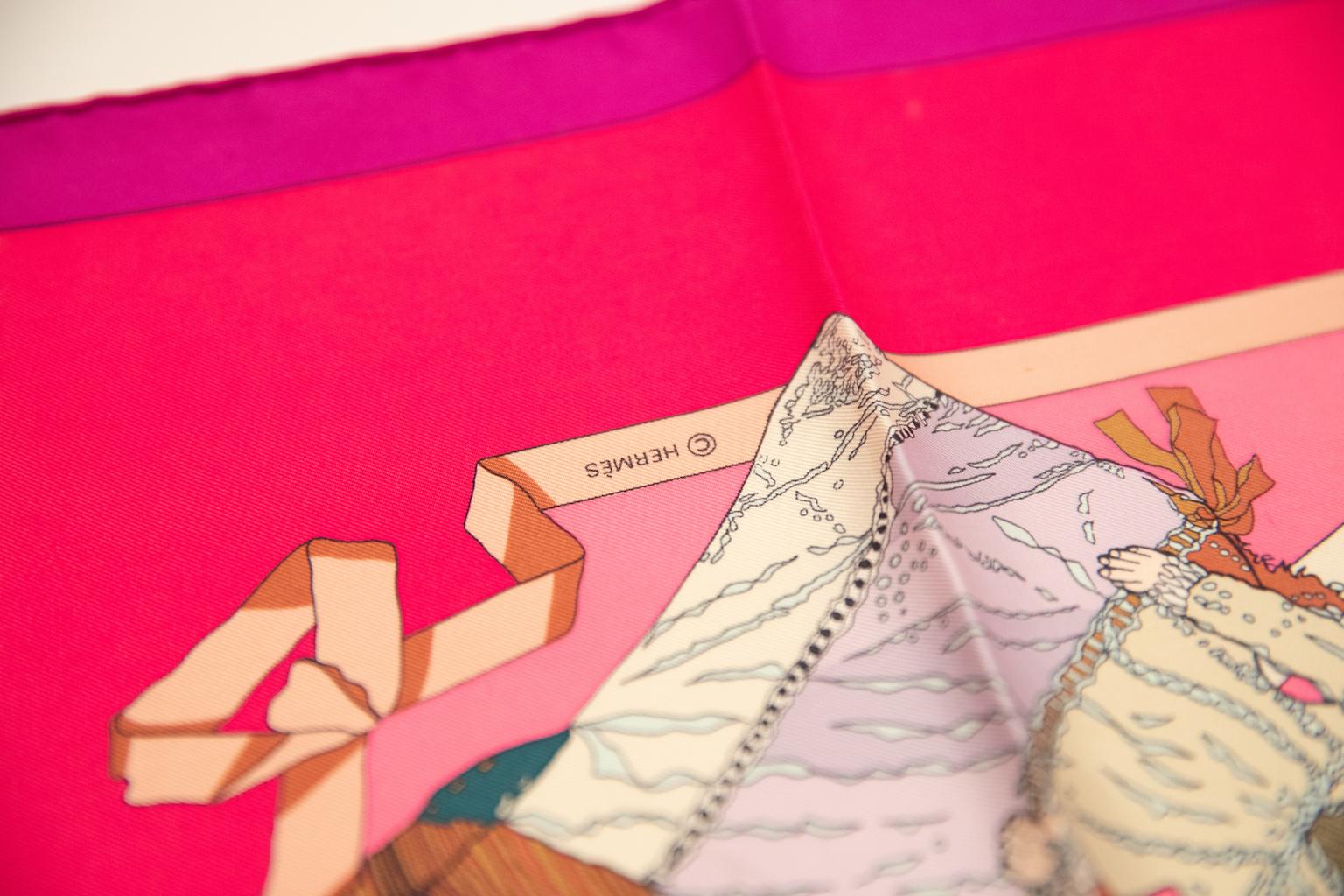 Women's Hermes Rare Silk Hello Dolly Purple Pink Scarf For Sale