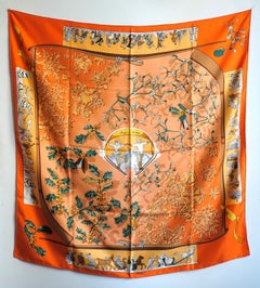 HERMÈS - Raro Pañuelo de Seda " Neige D'Antan " Por Caty Latham 1989