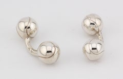 Hermes Rare Sterling Silver Tennis Ball Motif Dumbbell Cufflinks