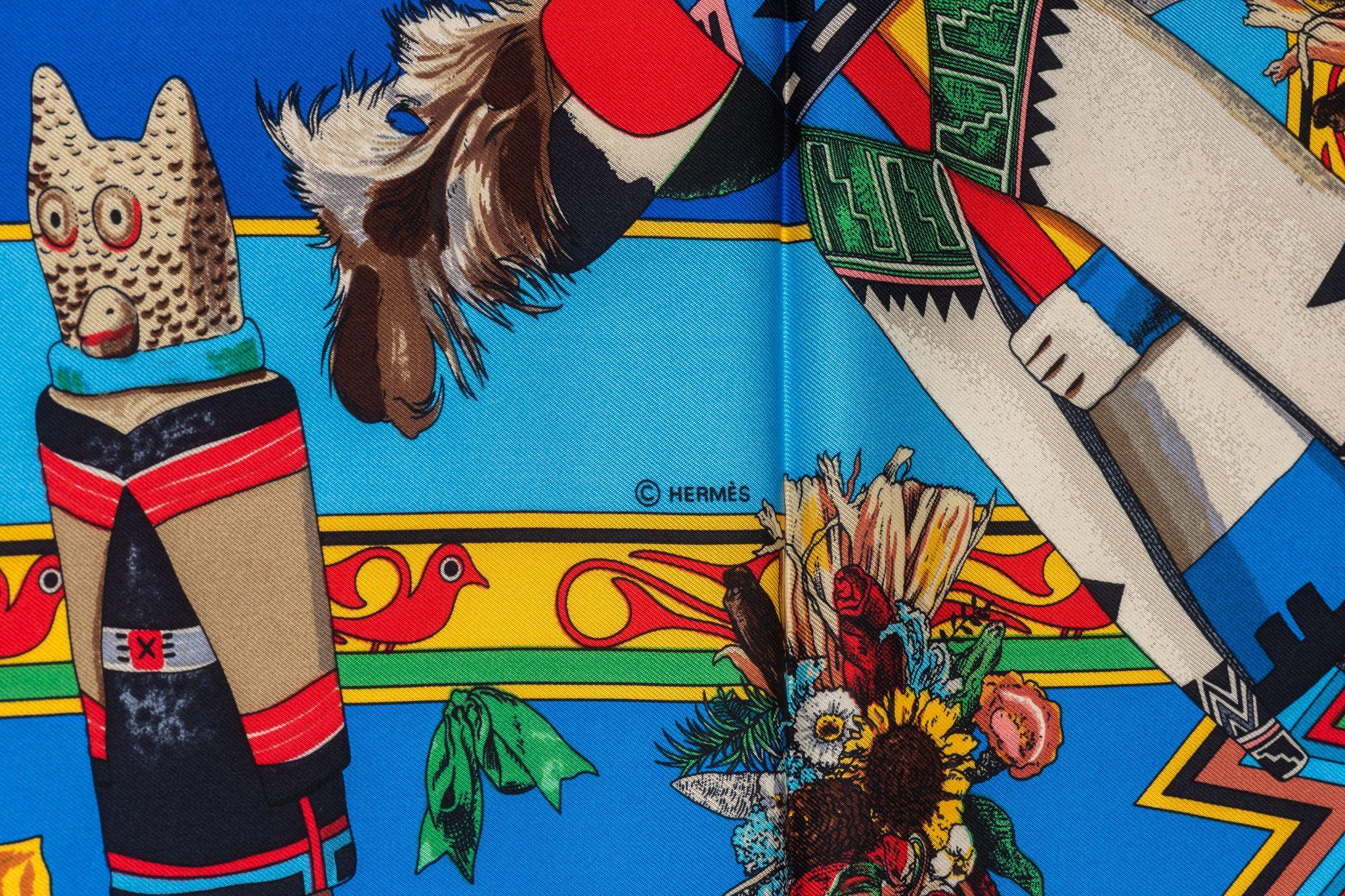 Bleu Foulard Kachinas Hermes Rare Turquoise