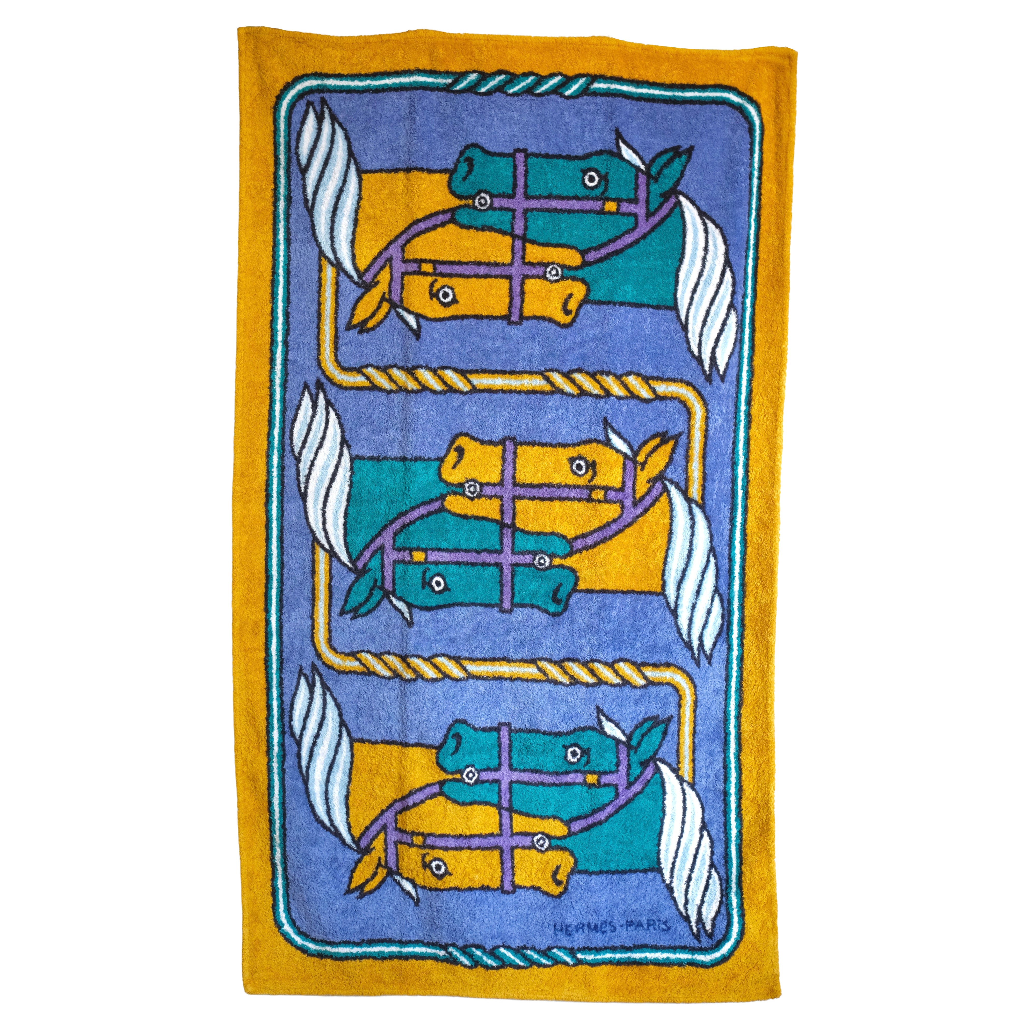 HERMÈS - 1990s Vintage Animal Print Toalla de playa de algodón 150x90 cm Unisex en venta