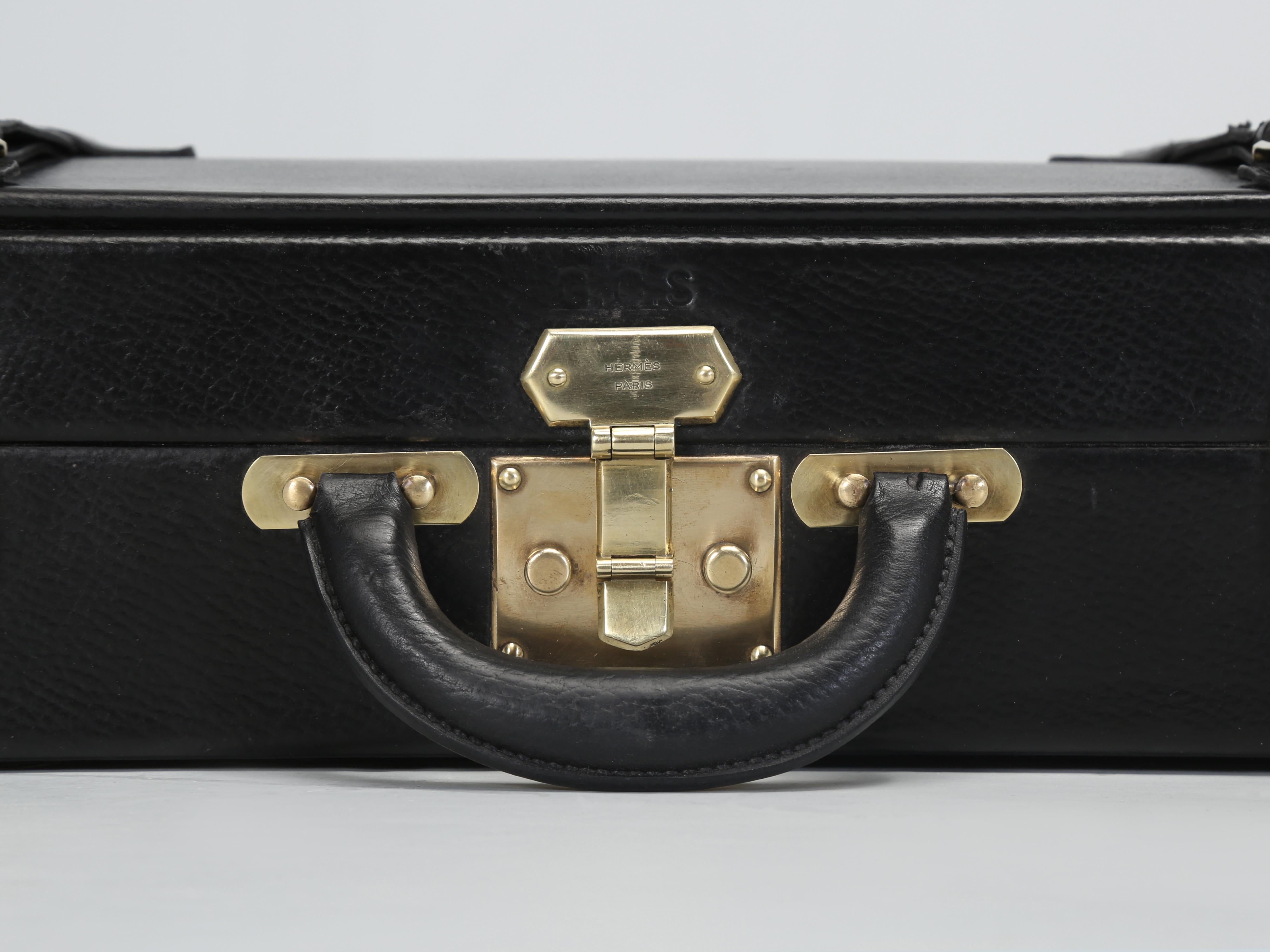 Hermès Rare Vintage Black Leather Briefcase Expandable with Straps, Original Key 3