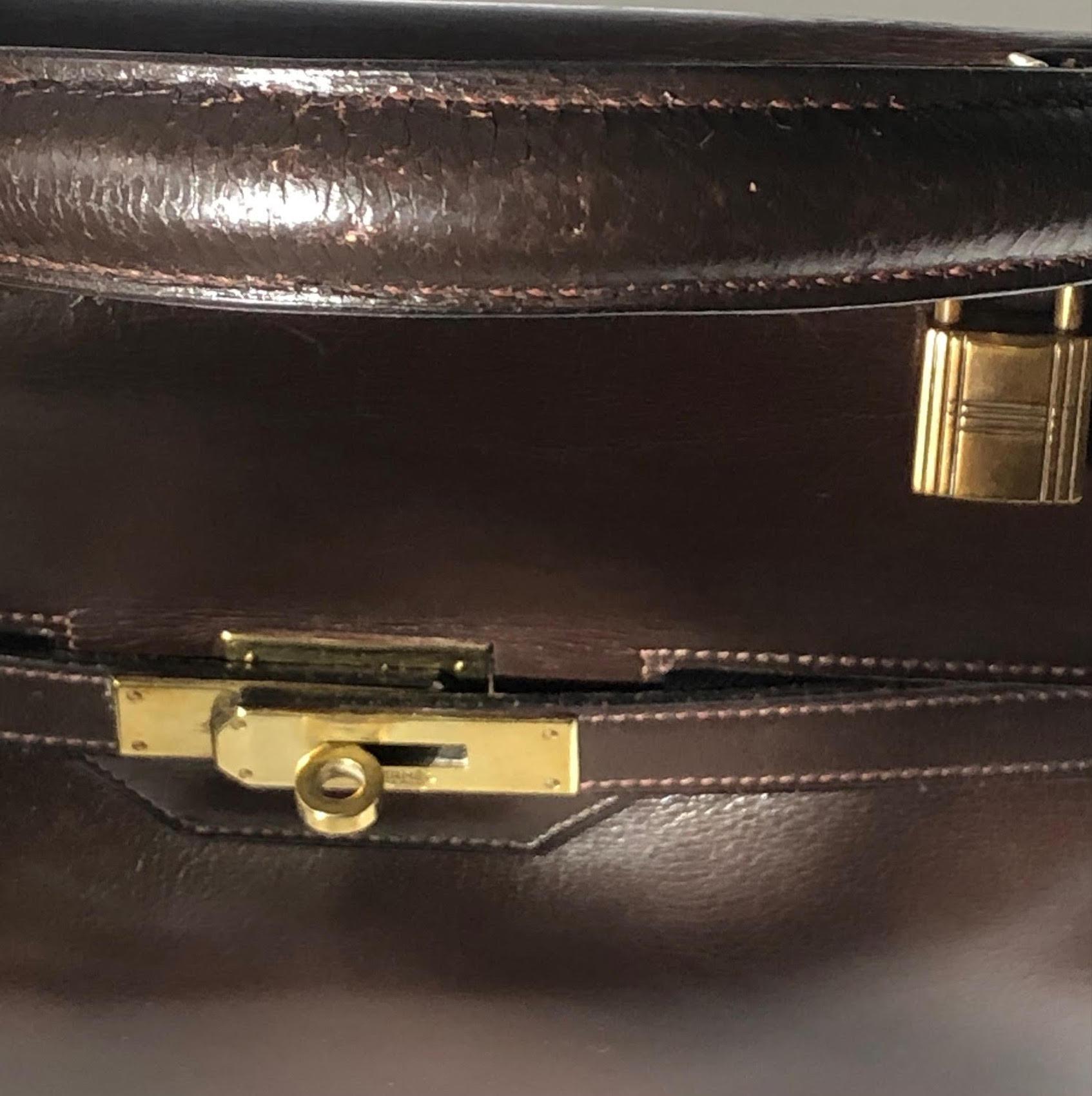 HERMÈS RARE Vintage Kelly Monaco 30cm Handbag In Brown Box Calfskin Circa 1960 4