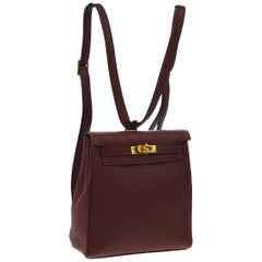 Hermes Rare Wine Leather Gold Men's Women's Travel Backpack Shoulder Bag