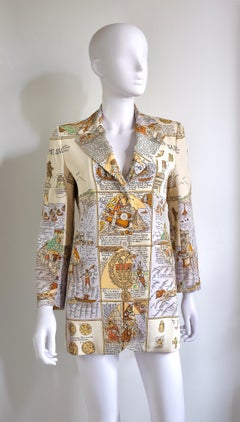 HERMÈS - Vintage Silk Blazer "Mont Saint Michel" Pattern Size 36 FR