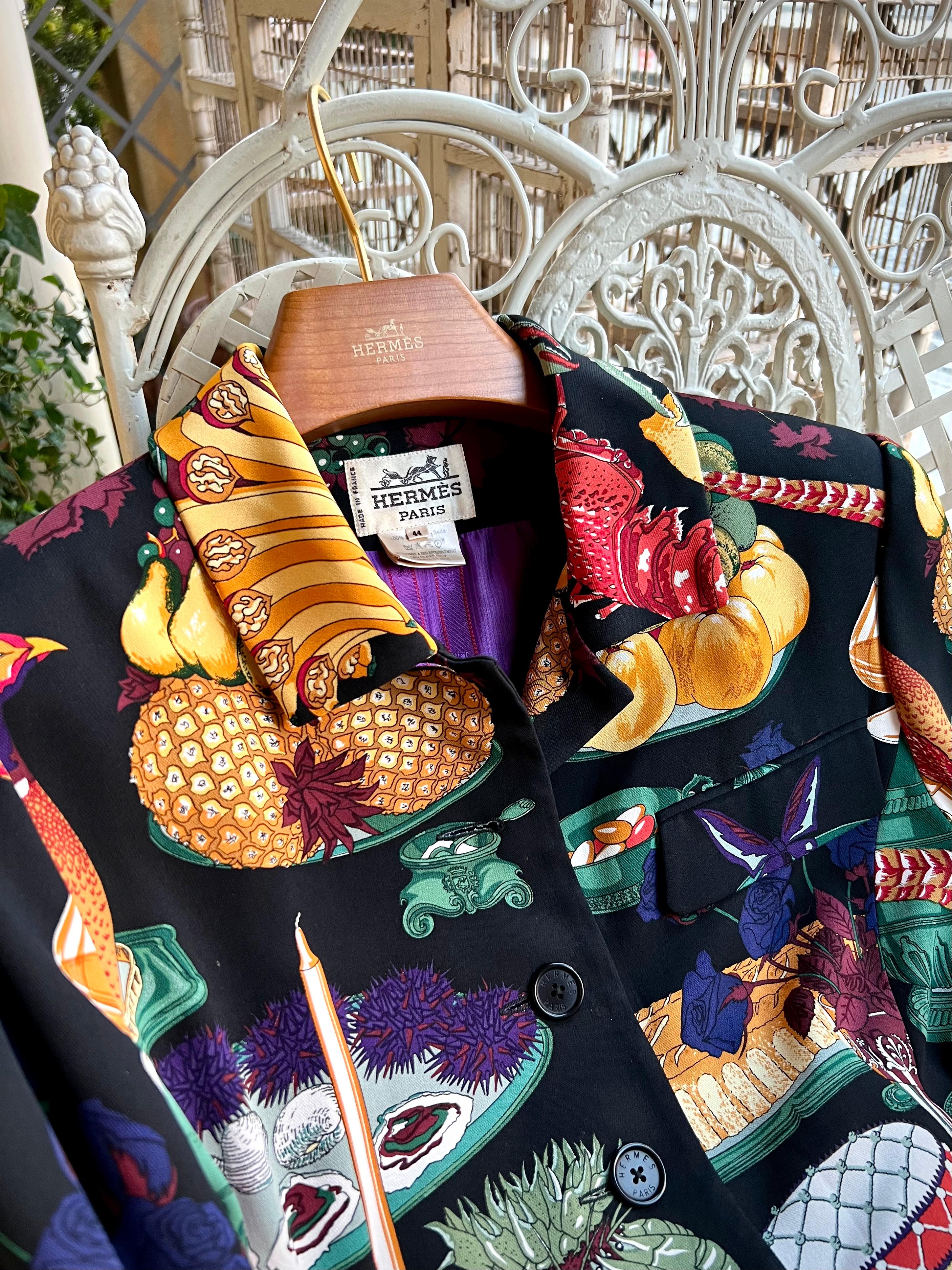 HERMÈS - Rare blazer en soie 'Gastronomie' par Christiane Vauzelles en vente 5