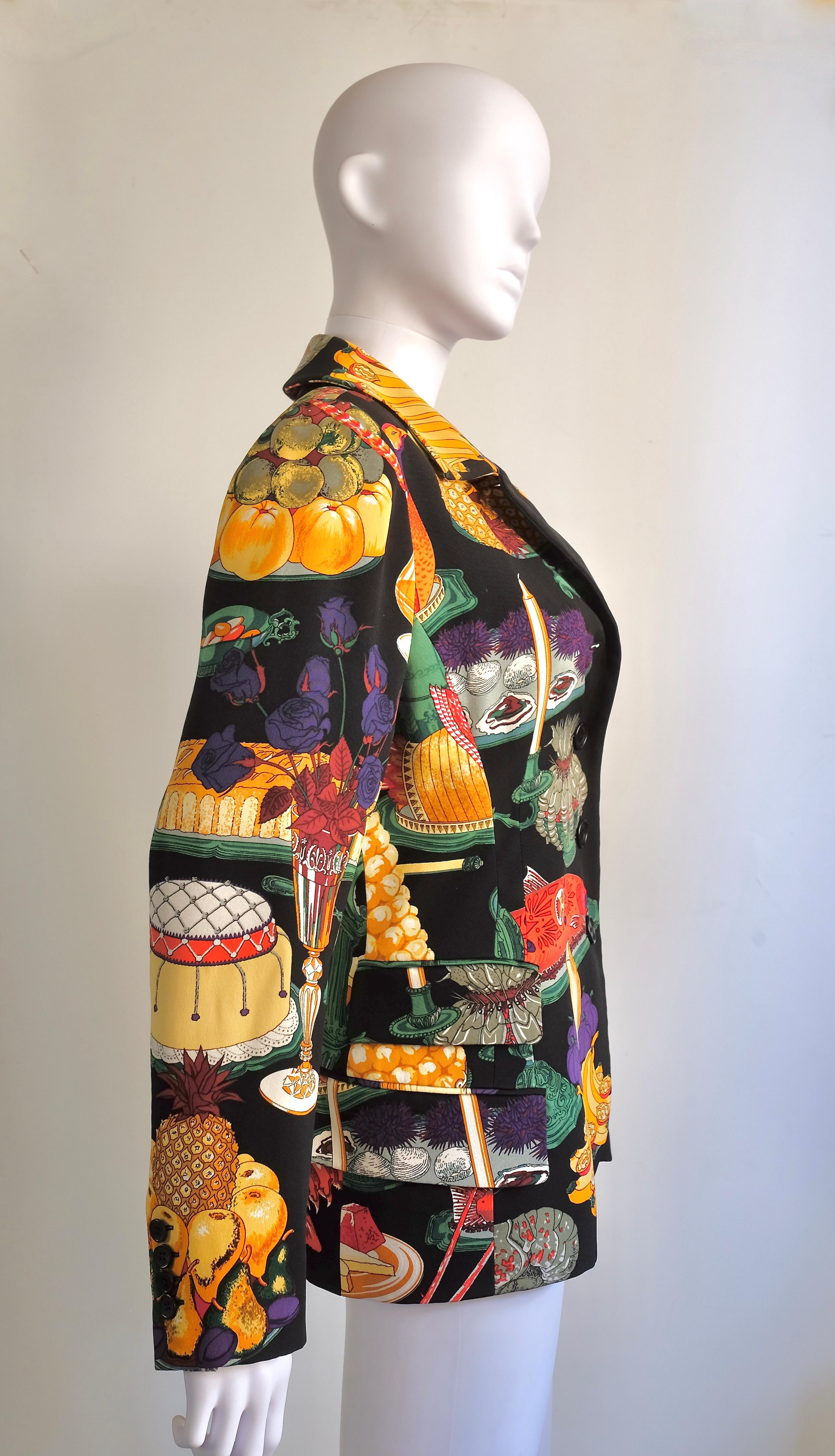 HERMÈS - Rare blazer en soie 'Gastronomie' par Christiane Vauzelles Excellent état - En vente à Padova, IT