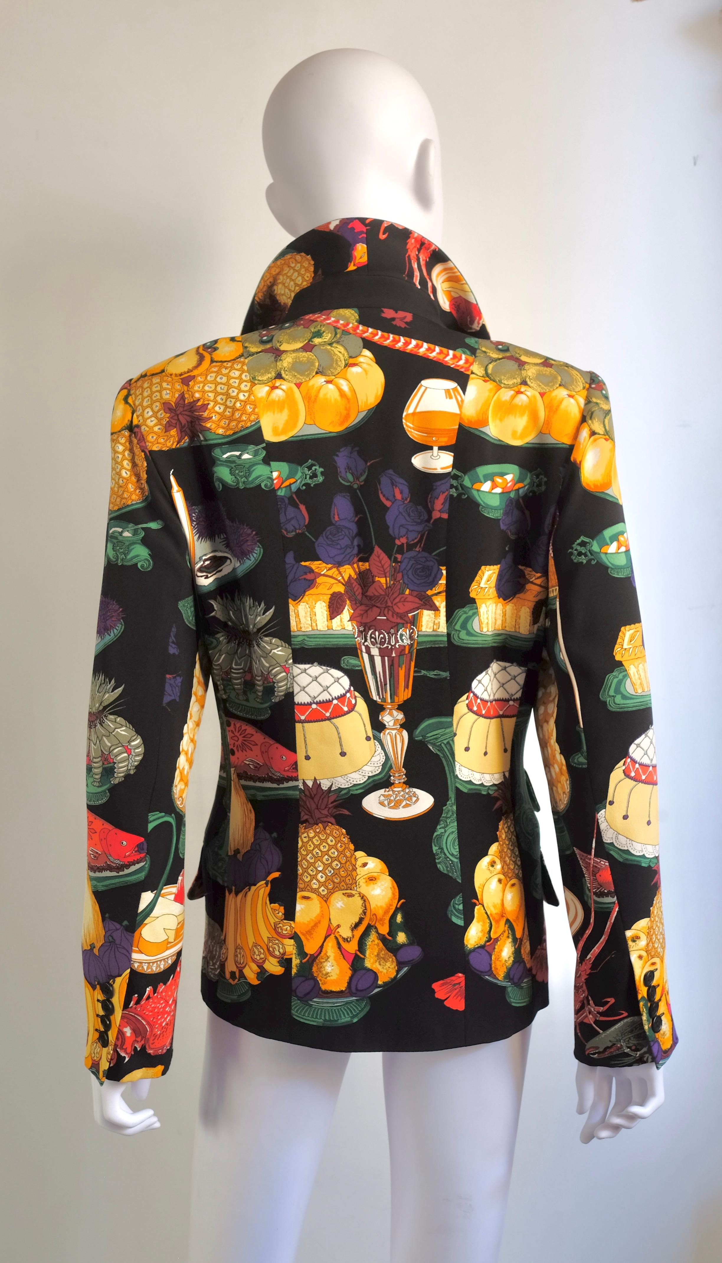HERMÈS - Rare blazer en soie 'Gastronomie' par Christiane Vauzelles Pour femmes en vente
