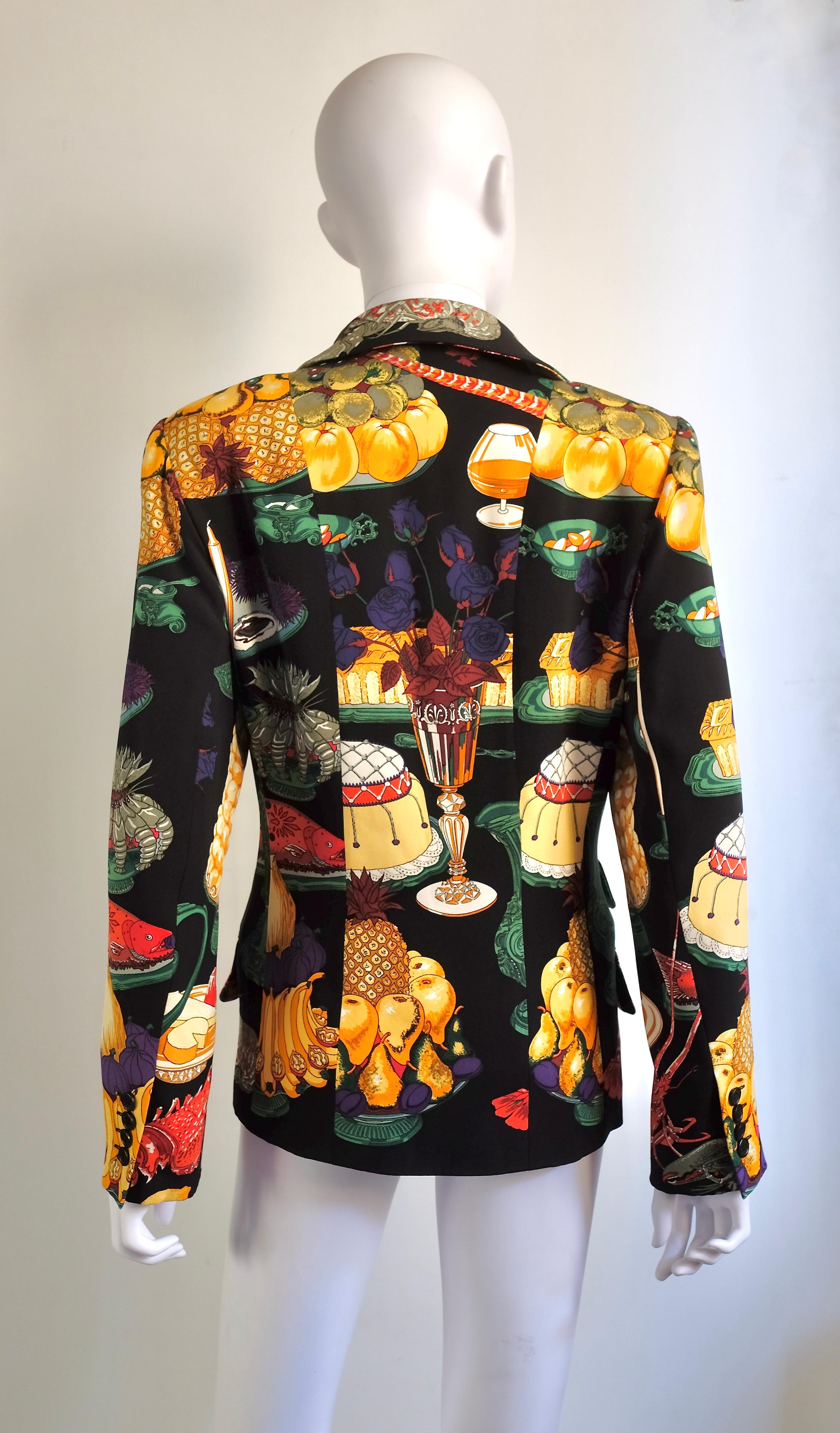 HERMÈS - Rare blazer en soie 'Gastronomie' par Christiane Vauzelles en vente 1