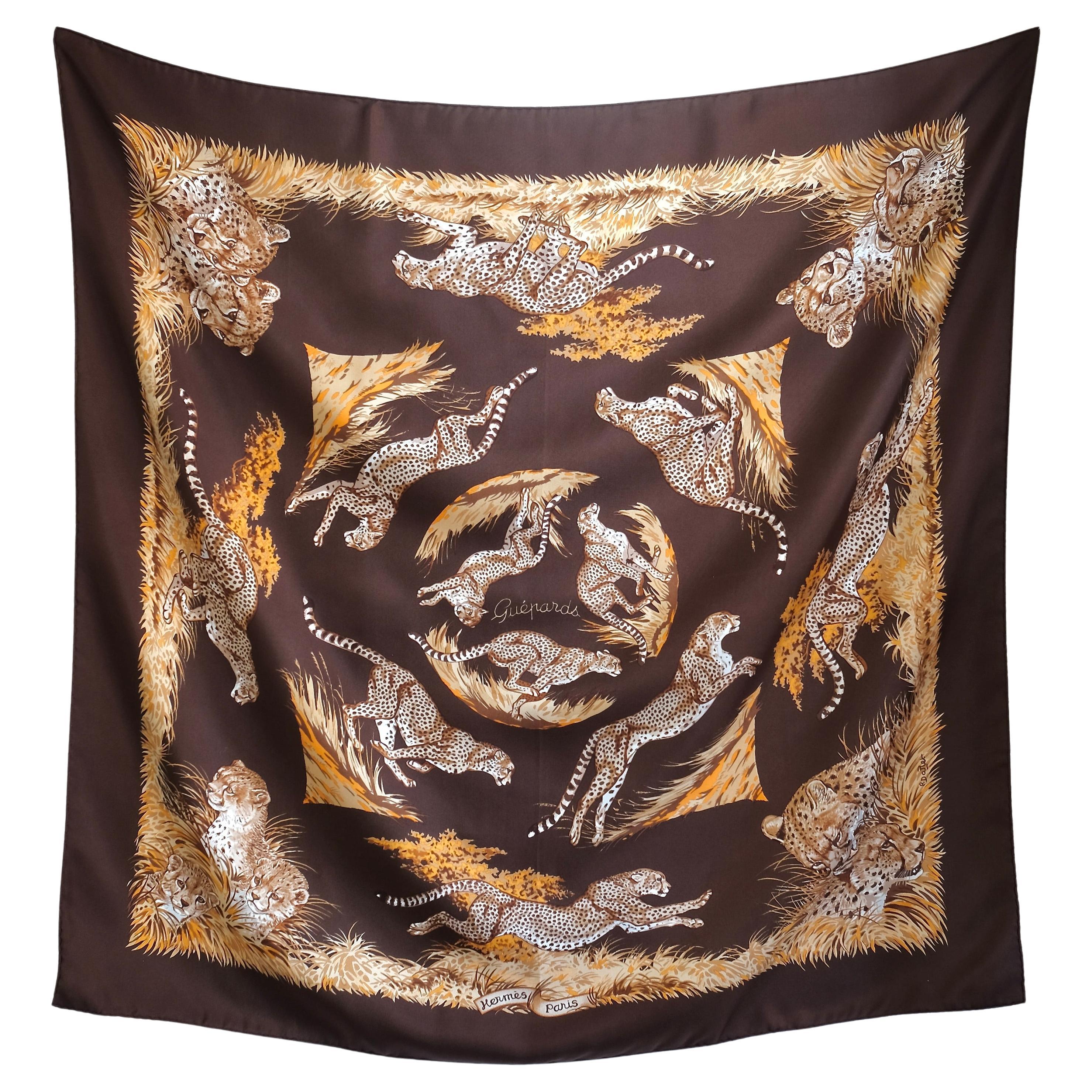 HERMÈS -Rare Silk Scarf 90x90 "Guepards" By Robert Dallet - 2007 For Sale