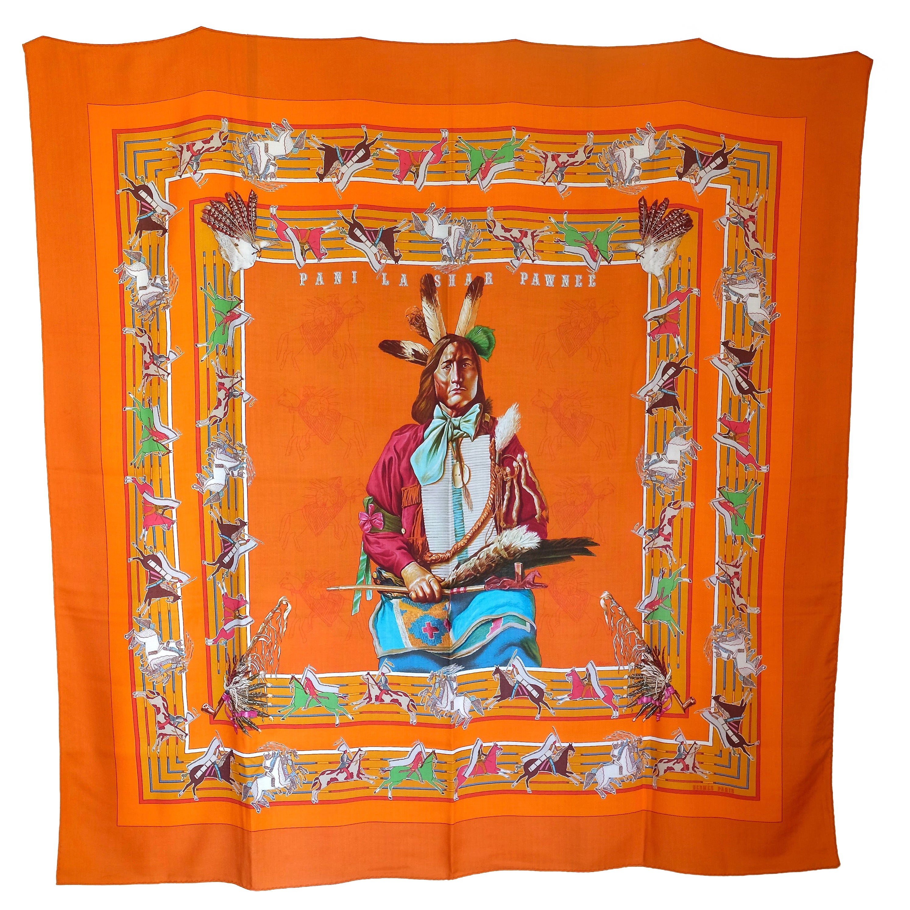 HERMÈS - Raro Scialle 140 "Pani La Shar Pawnee" By Oliver Kermit in vendita