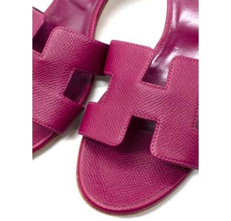 Hermes Raspberry Epsom Leather Oasis Sandals For Sale at 1stDibs