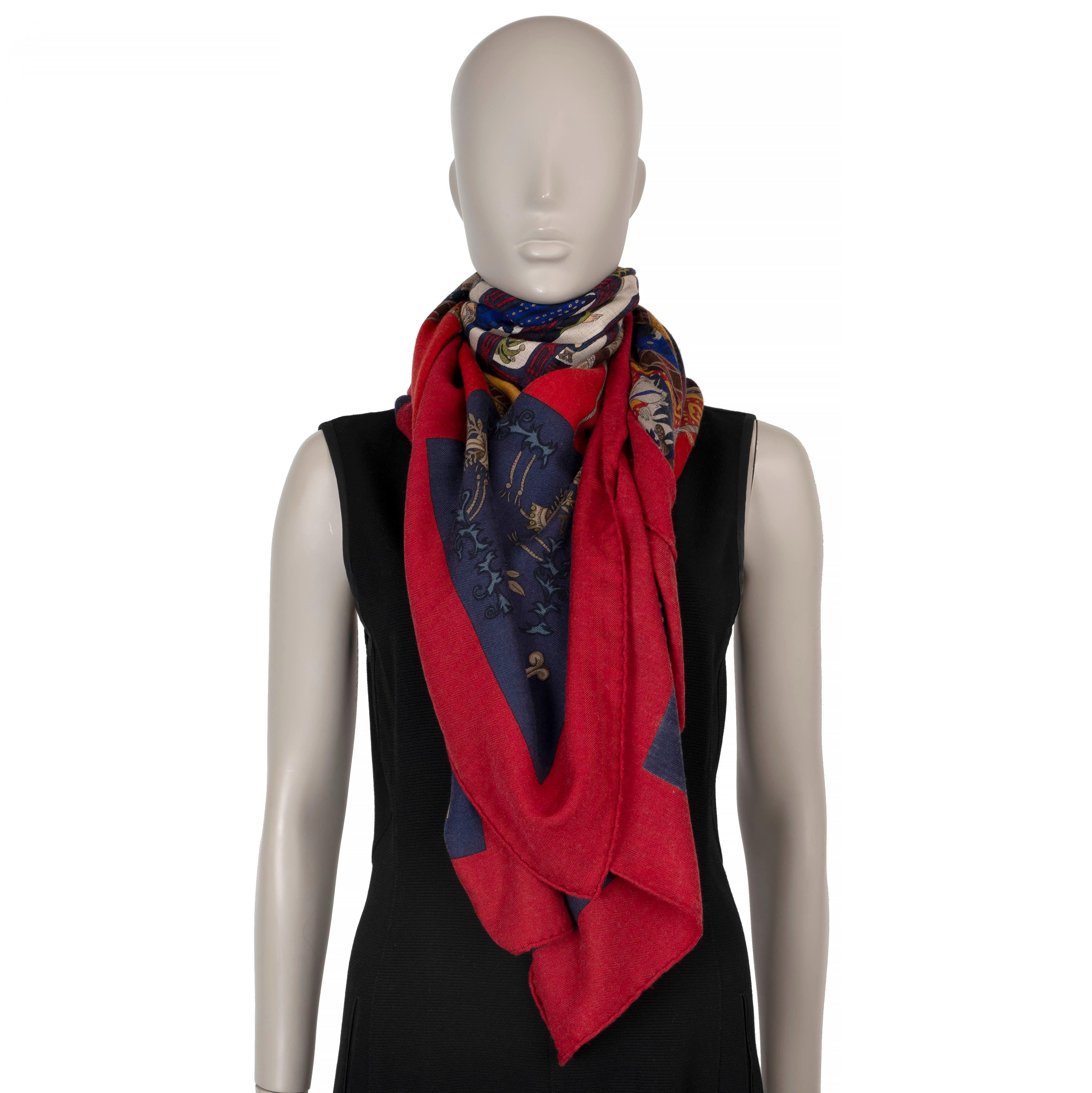 Women's or Men's HERMES raspberry LE TAROT 140 Cashmere Shawl Scarf