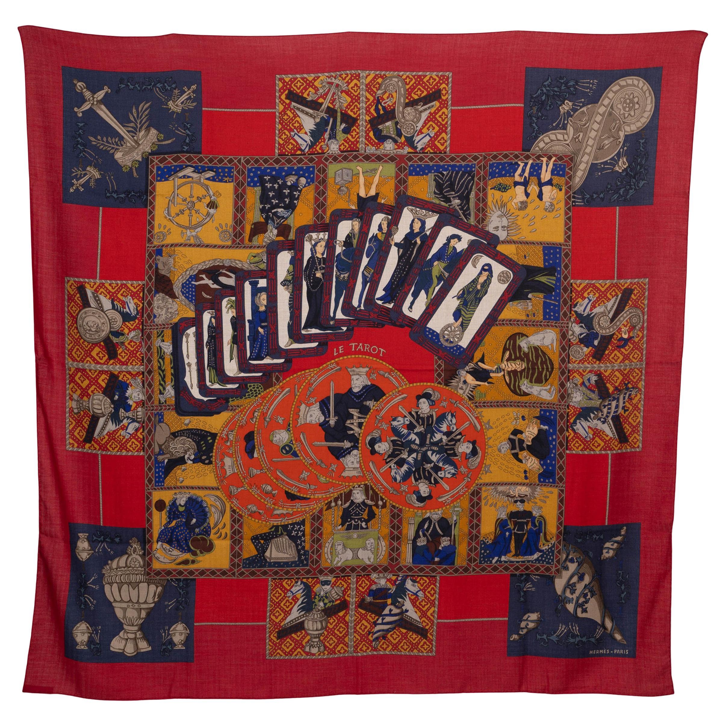 HERMES raspberry LE TAROT 140 Cashmere Shawl Scarf