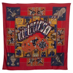 HERMES raspberry LE TAROT 140 Cashmere Shawl Scarf