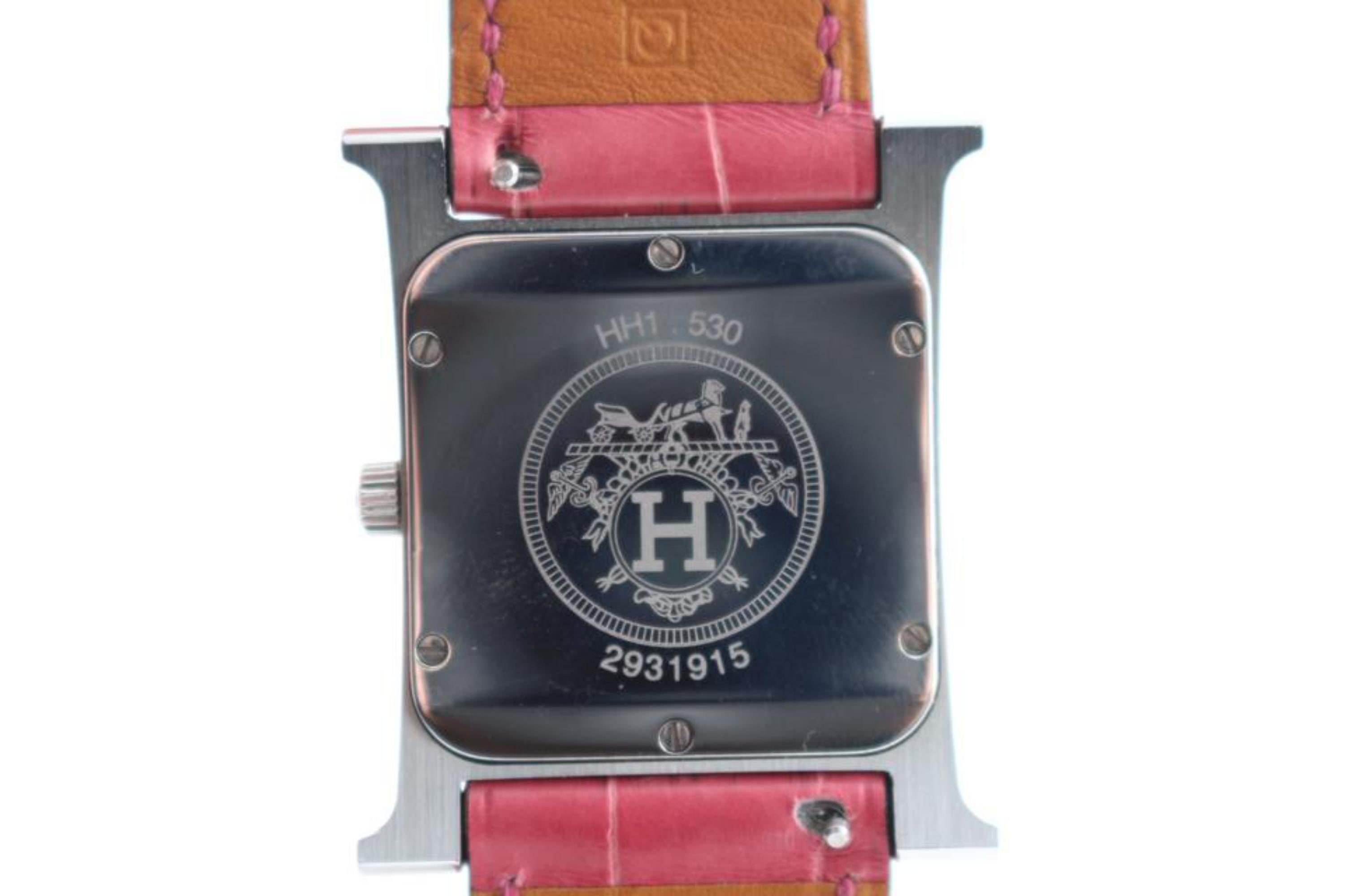Hermès Raspberry X Silver 26mm H Alligator Diamond Hh1.530 ) 11hr0212 Watch For Sale 2