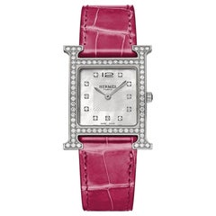 Hermès Raspberry X Silver 26mm H Alligator Diamond Hh1.530 ) 11hr0212 Watch