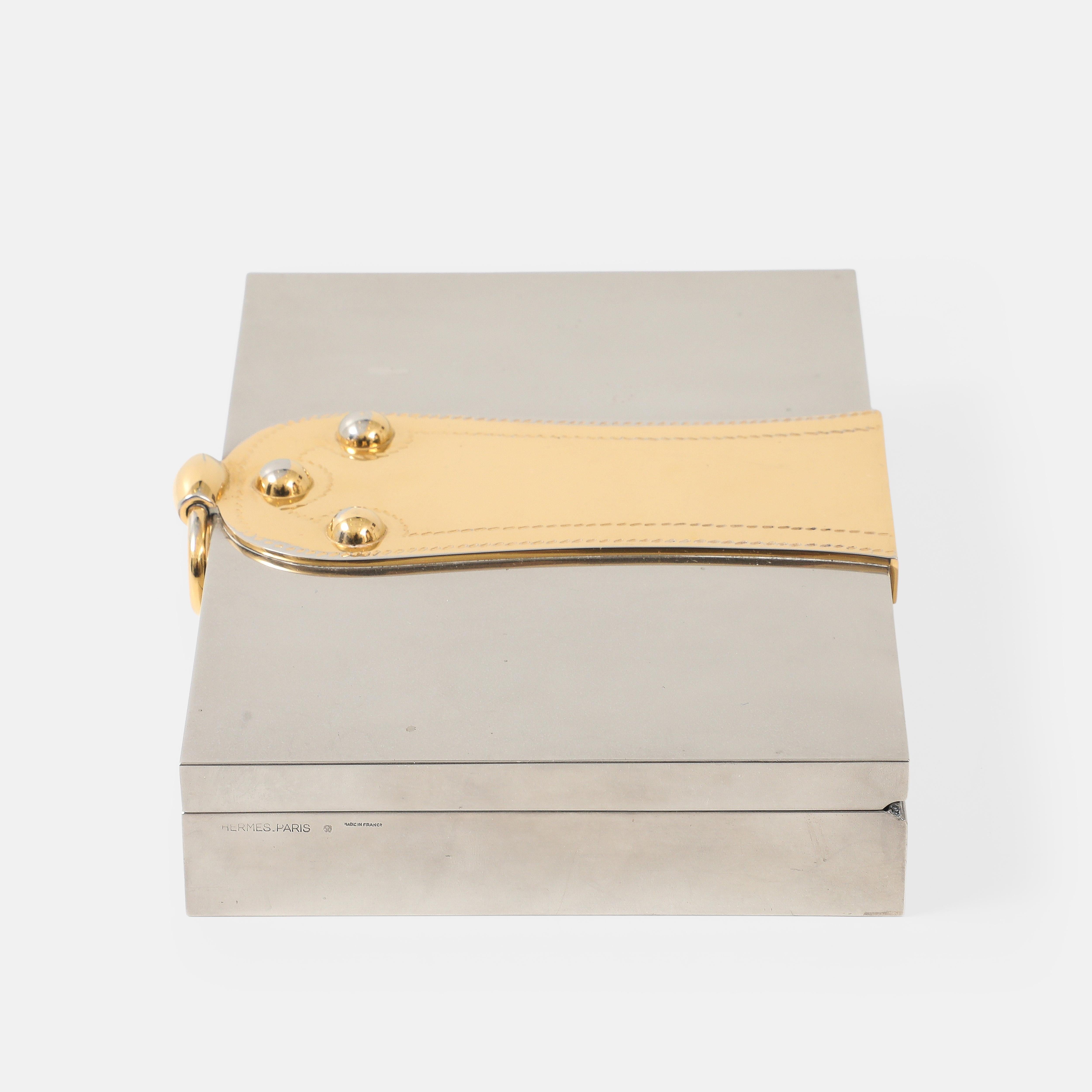 Art déco Hermès Ravinet d'Enfert & Cie Rare Silver and Gold-Plated Box, France, 1970s en vente