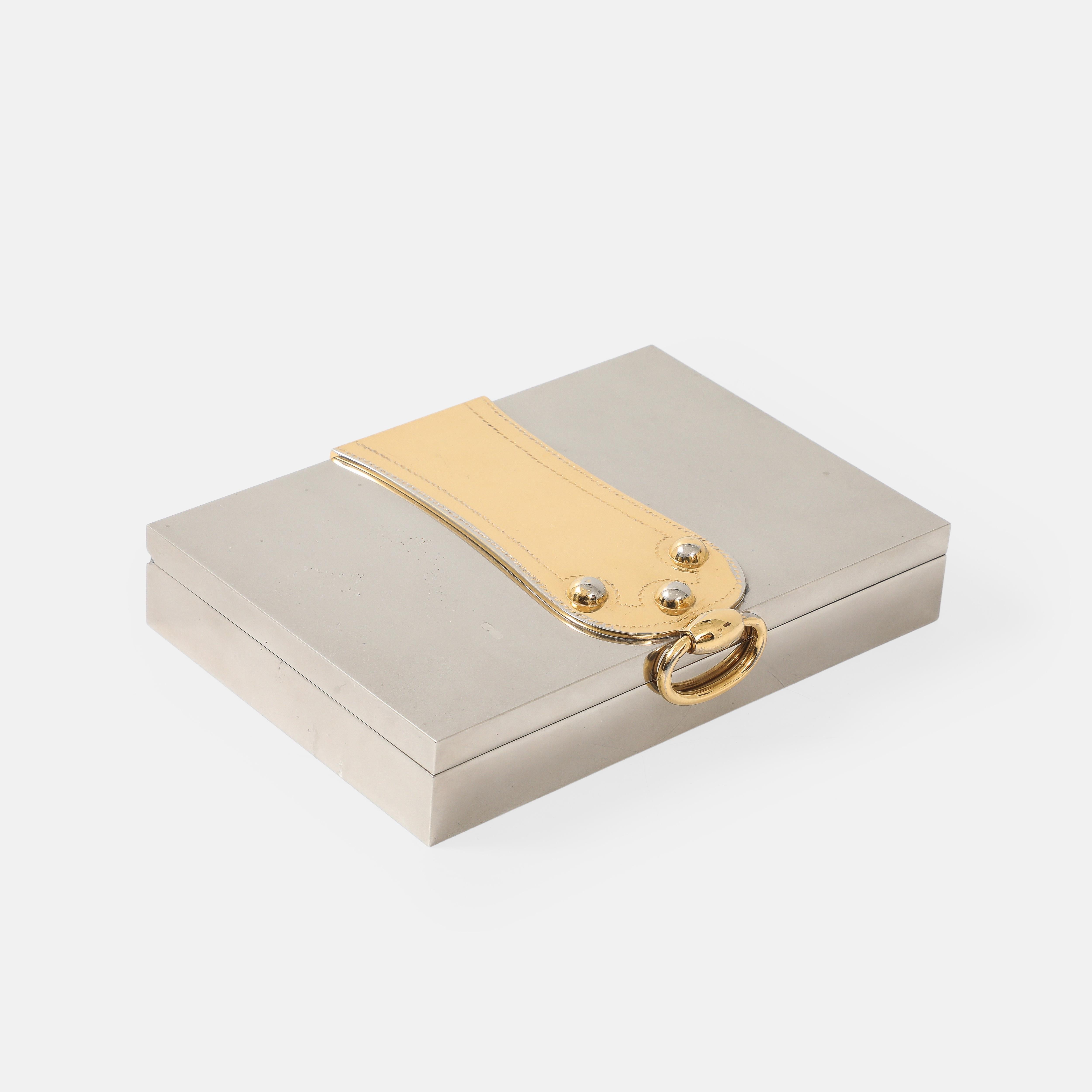 Plaqué or Hermès Ravinet d'Enfert & Cie Rare Silver and Gold-Plated Box, France, 1970s en vente