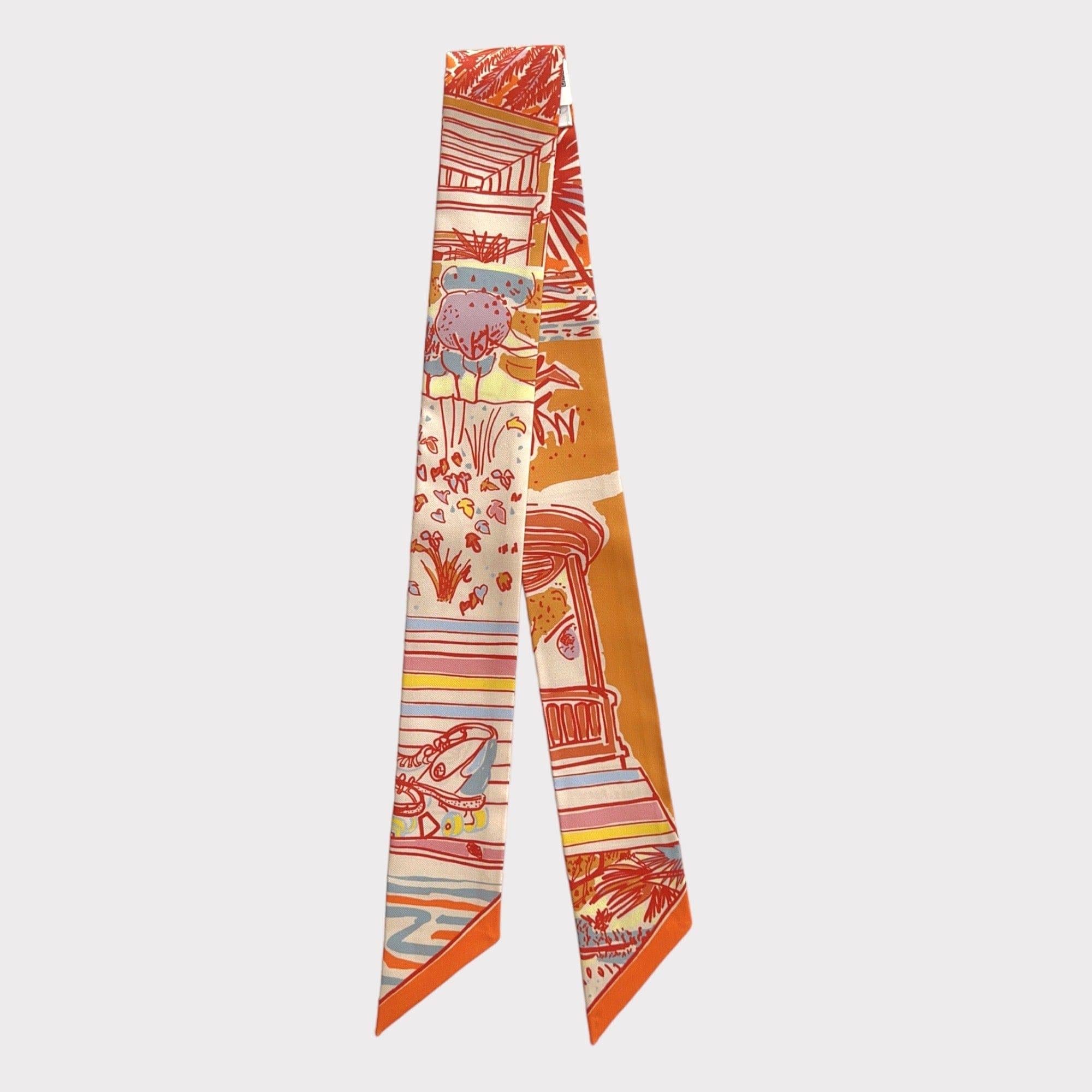 The Rayures d'Ete Twilly is a beautiful but fun twilly that will compliment any bag. The bright colours of Orange, Corail And Bleu Ciel are perfect for enhancing your natural colour bags by adding that little pop of colour. 

Brand: Hermès

Colour: