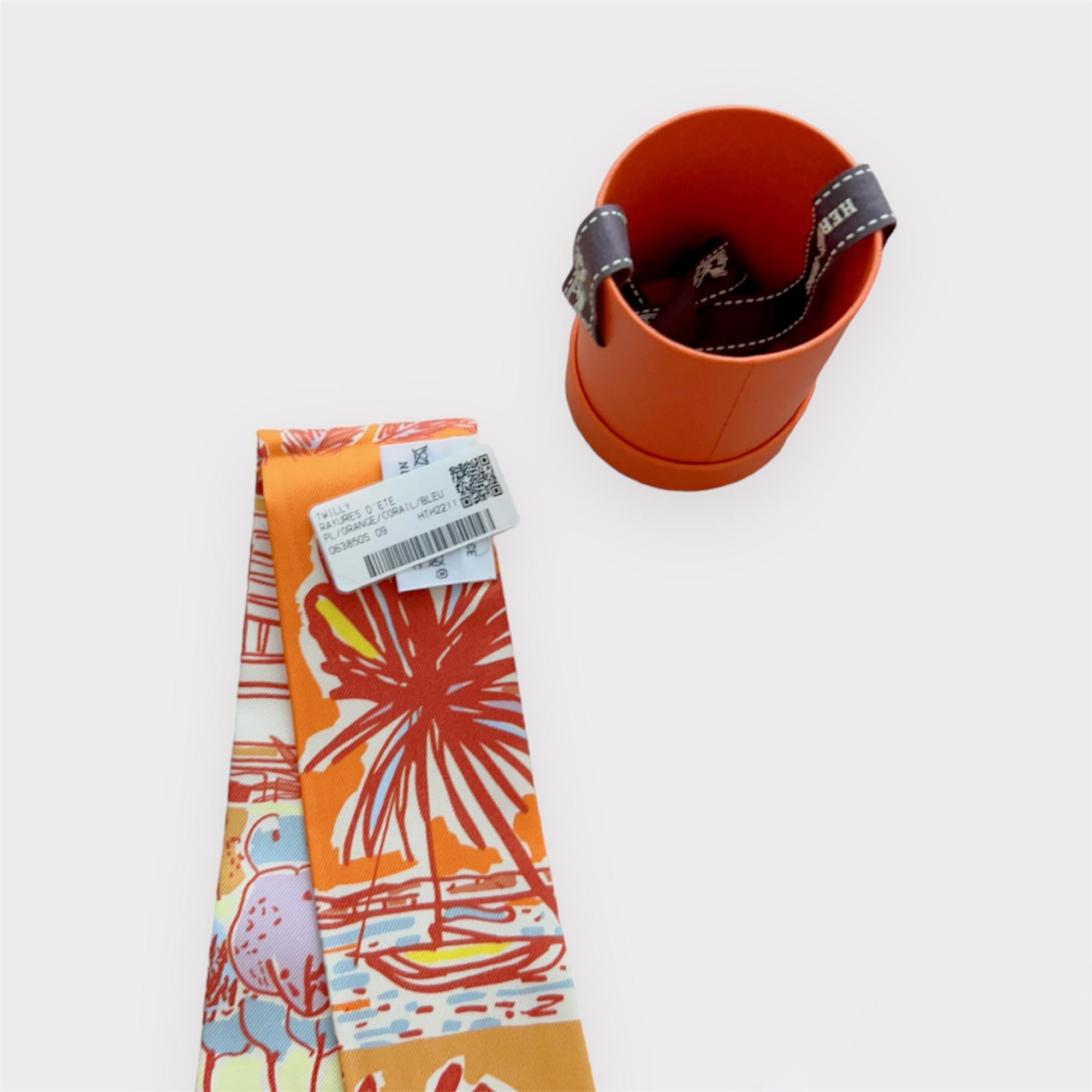 Women's Hermes Rayures d'Ete Twilly In Orange, Corail And Bleu Ciel