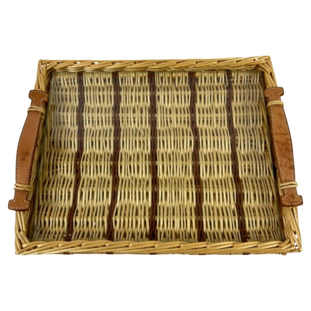 Hermès, Rectangular wicker tray “Oseraie” For Sale