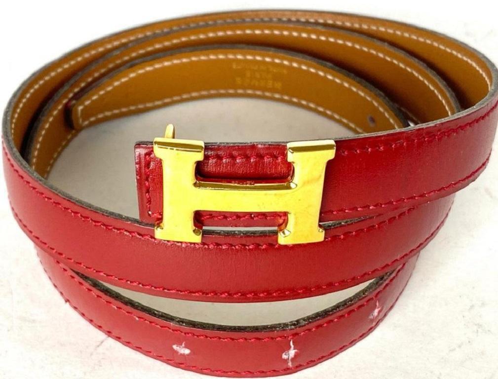 Hermès Ceinture réversible rouge 18 mm avec logo H et or marron 12her68 en vente 4