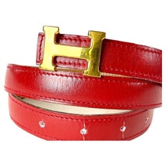 Hermès Ceinture réversible rouge 18 mm avec logo H et or marron 12her68