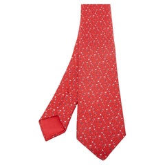 Cravate fine en soie imprimée Hermès Red 7 Bubble H