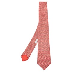 Hermès Red 7 Chevrophile Printed Silk Slim Tie