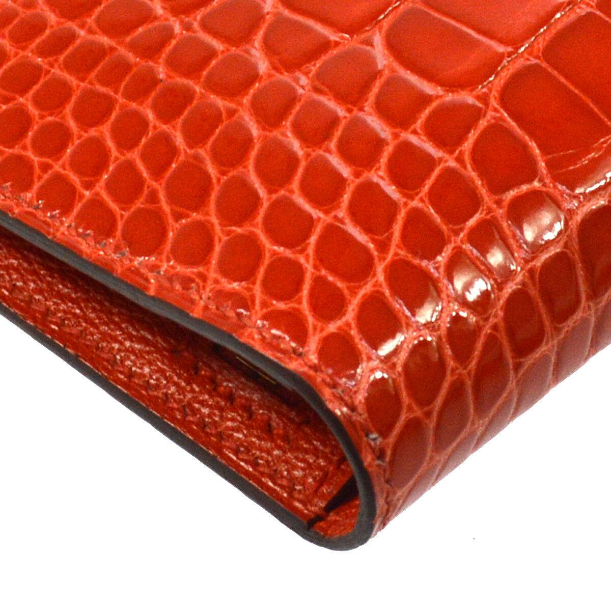 Women's Hermes Alligator Exotic Leather 'H' Logo Gold Evening Clutch Wallet Bag in Box