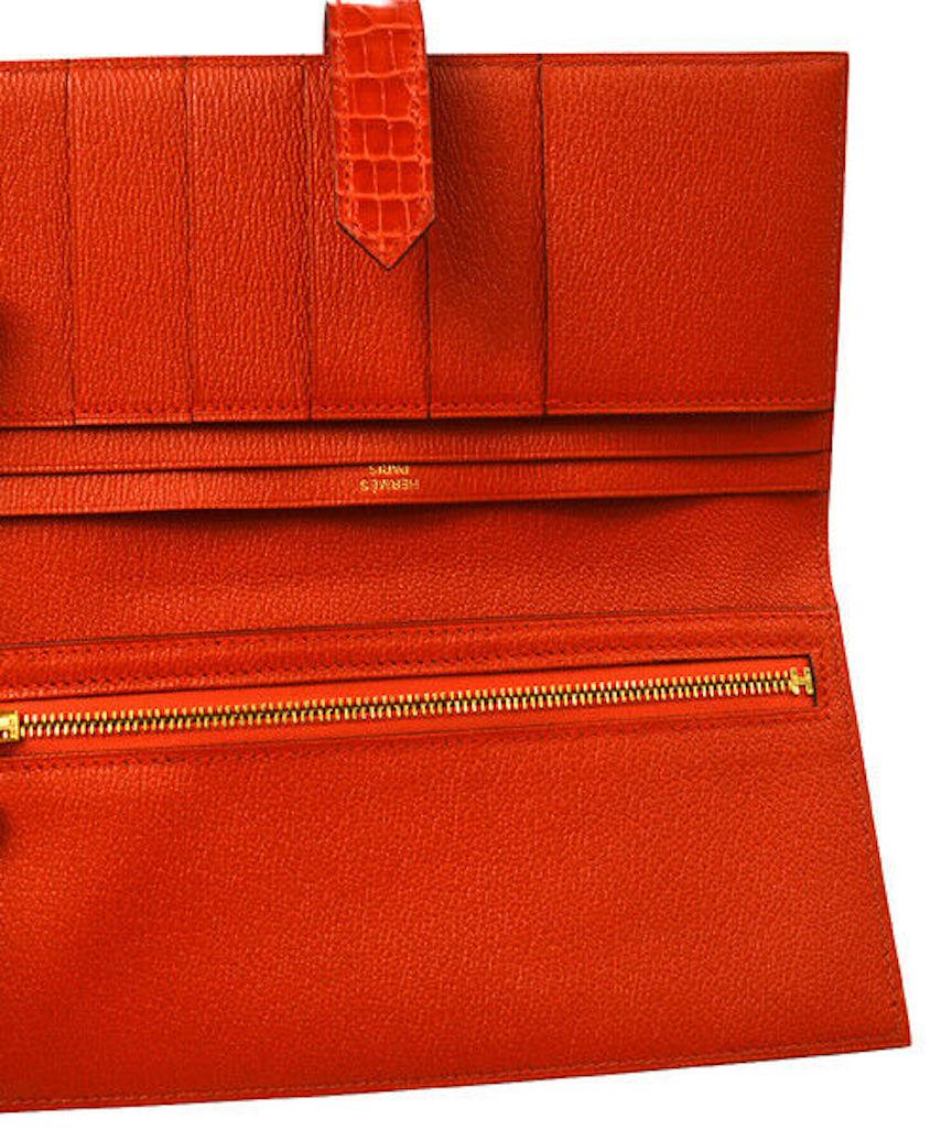 Hermes Alligator Exotic Leather 'H' Logo Gold Evening Clutch Wallet Bag in Box 1