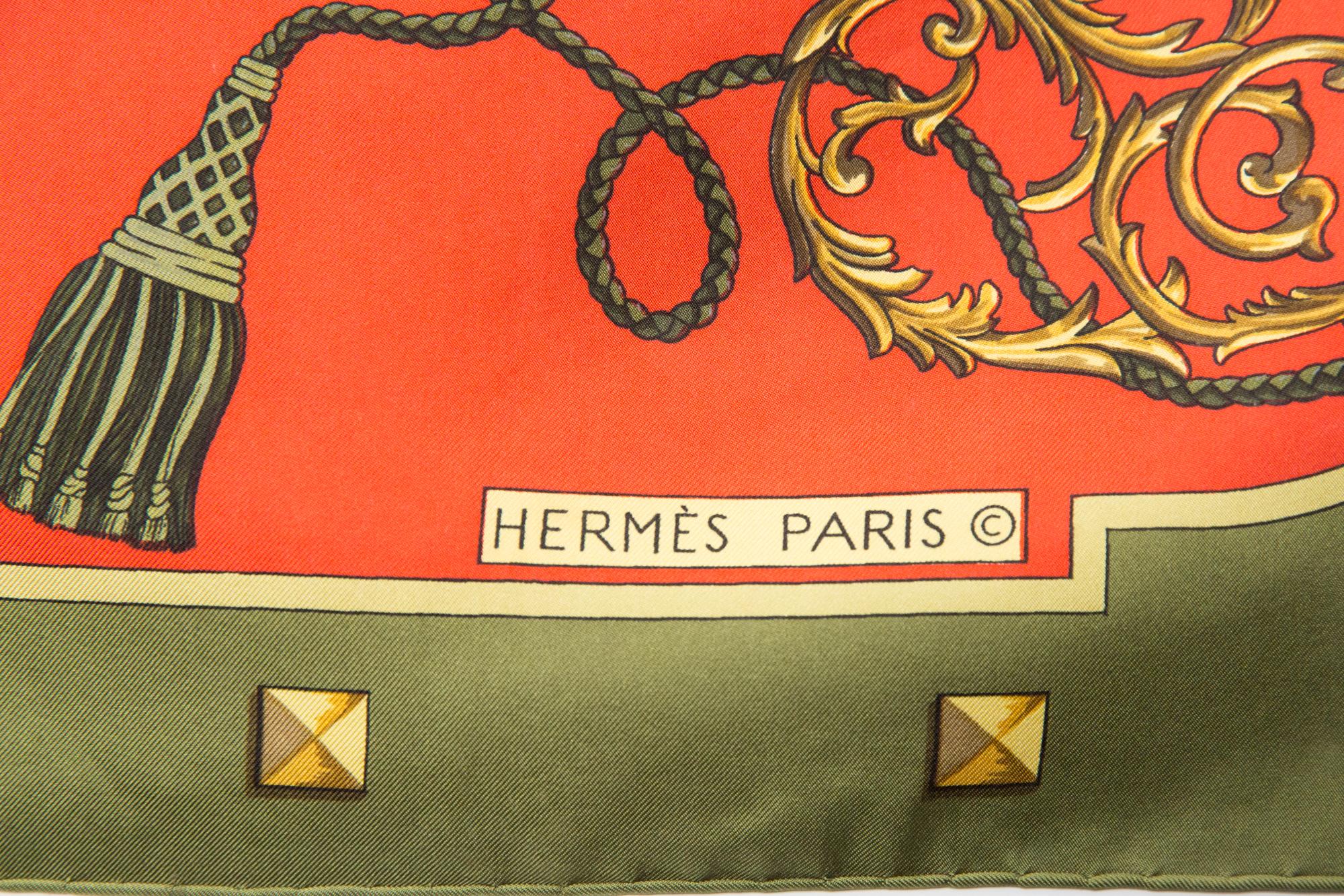 Women's or Men's Hermes Red and Green Les Clefs by Cathy Latham Silk Scarf