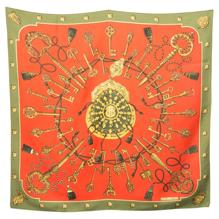 Hermes Red and Green Les Clefs by Cathy Latham Silk Scarf at 1stDibs