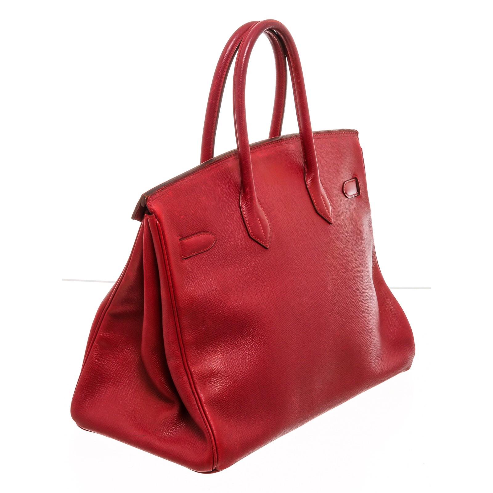 Hermès Red Ardennes Leather Birkin 35cm Bag GHW In Fair Condition In Irvine, CA