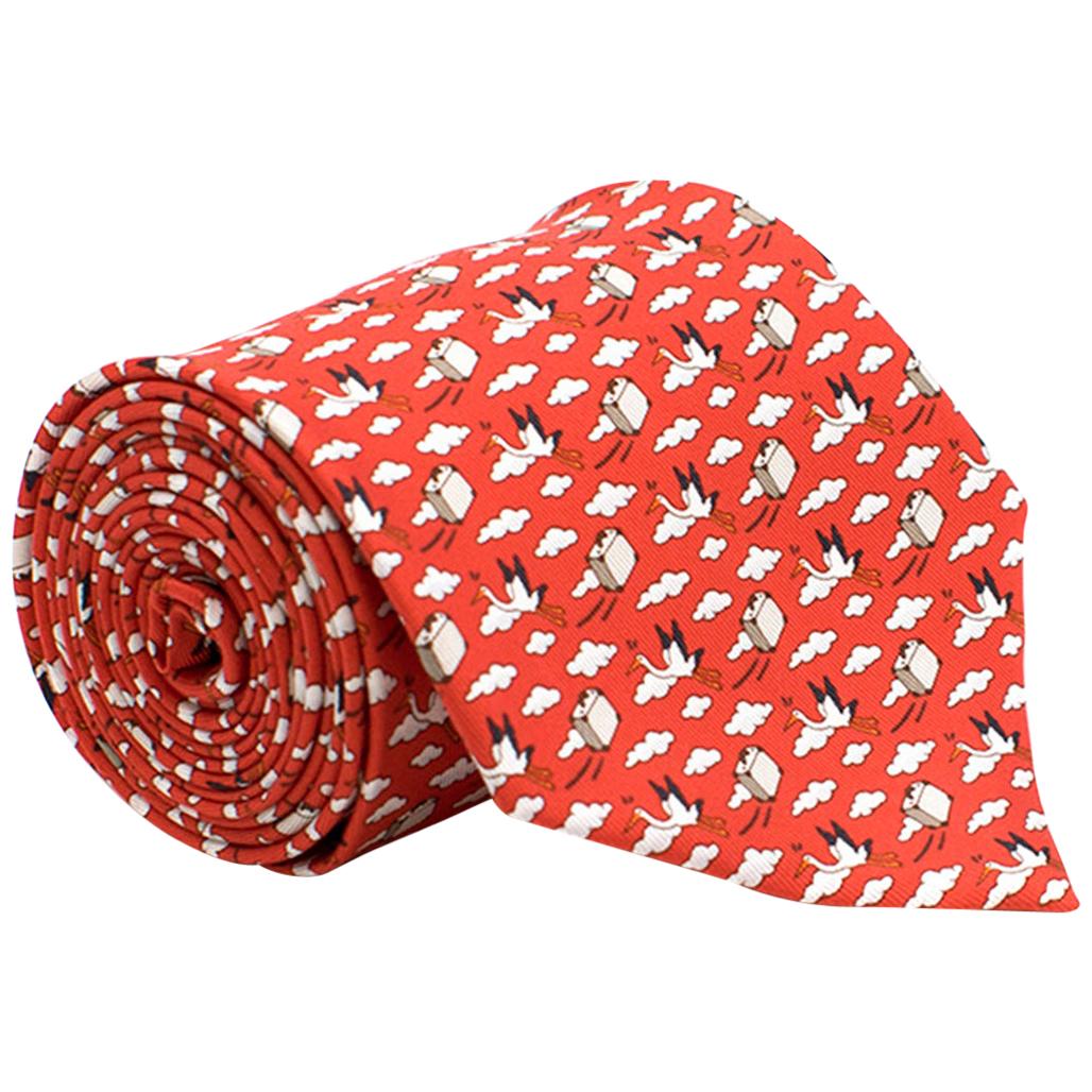 Hermes Red Bird Express Silk Tie