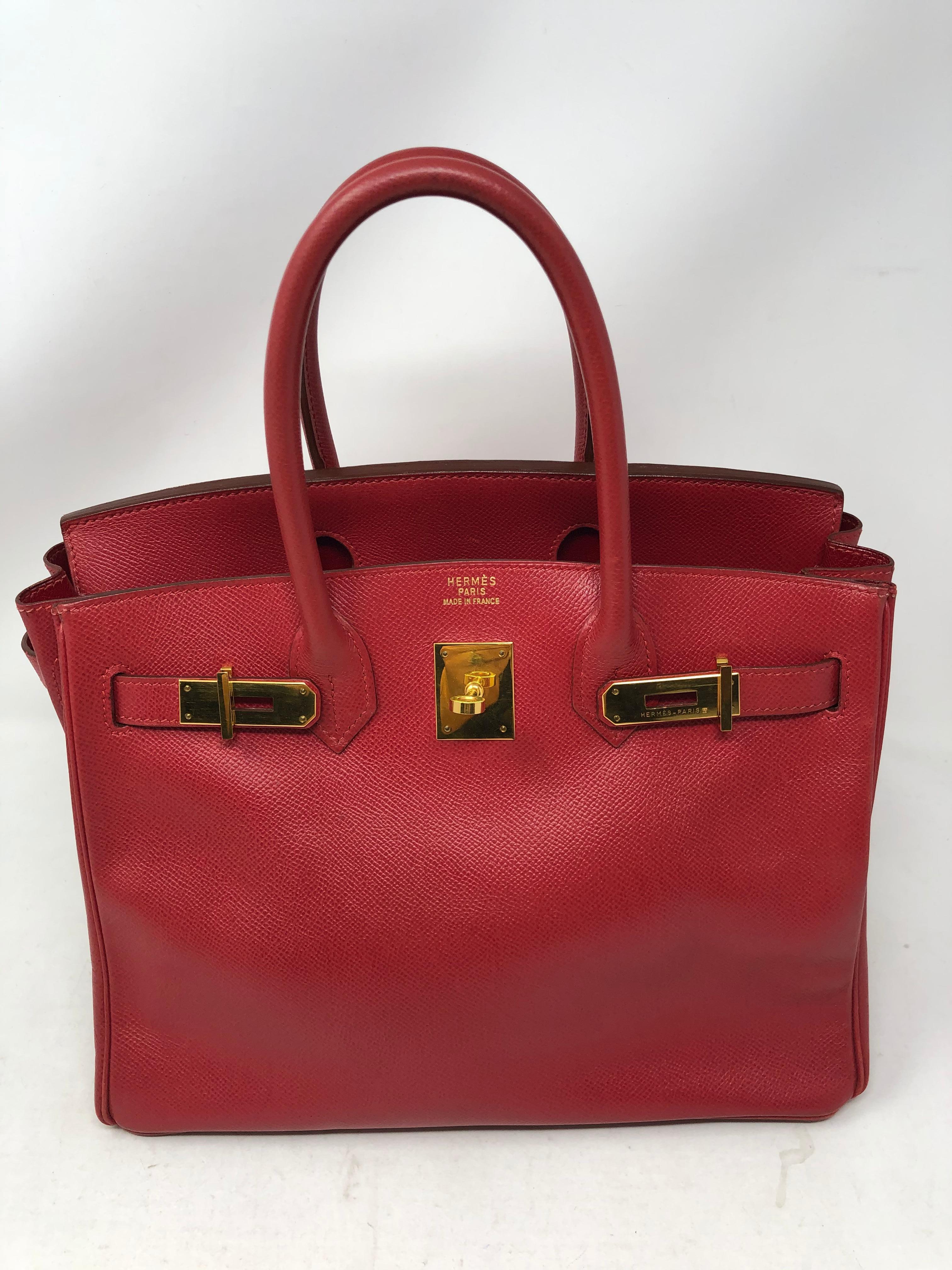 Brown Hermes Red Birkin 30 Gold Hardware