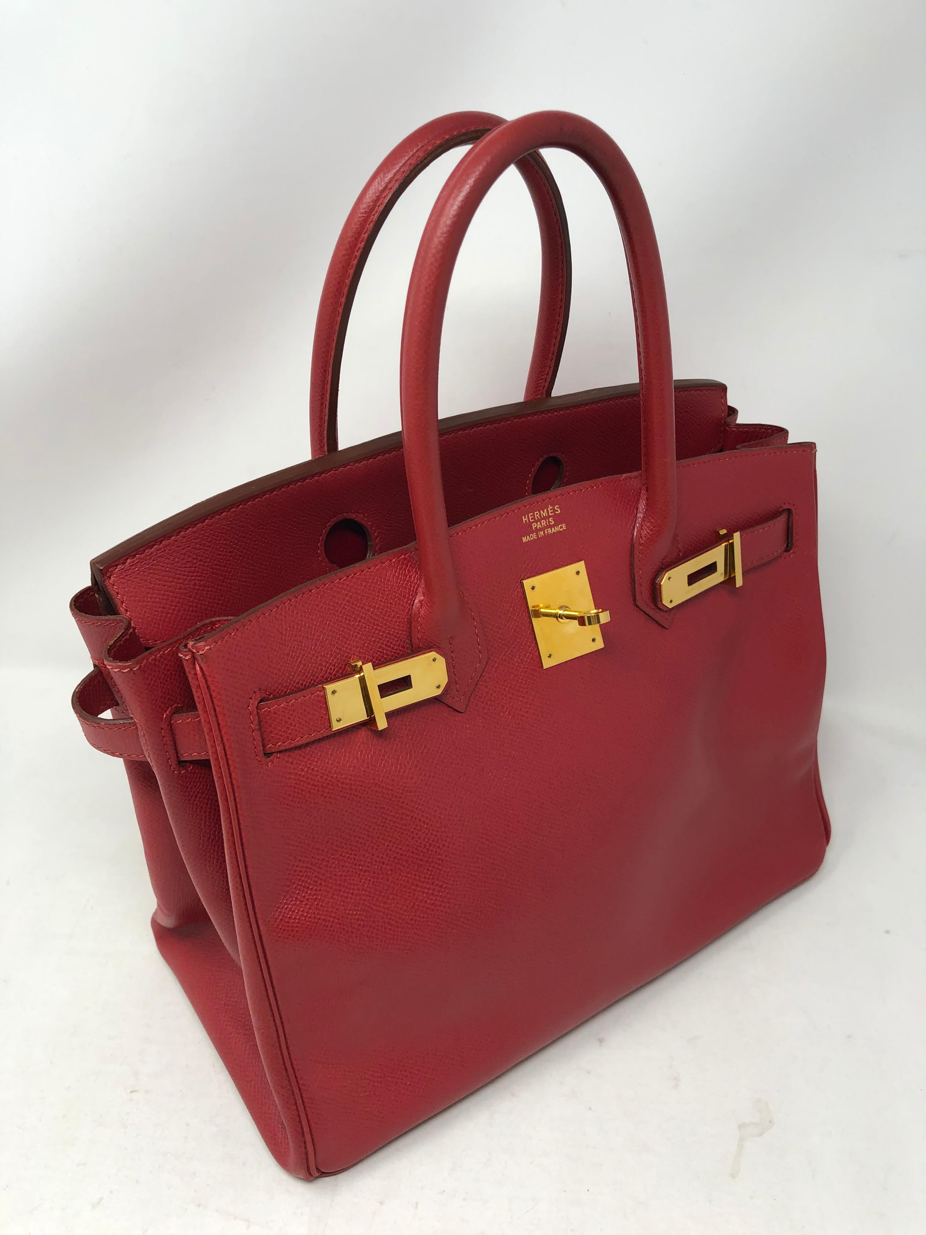 Hermes Red Birkin 30 Gold Hardware In Good Condition In Athens, GA